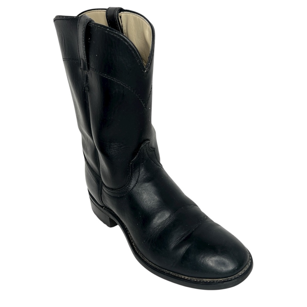 Laredo Saddle Collection 7903 Black Roper Cowhide Leather Cowboy Boots Size 8.5D
